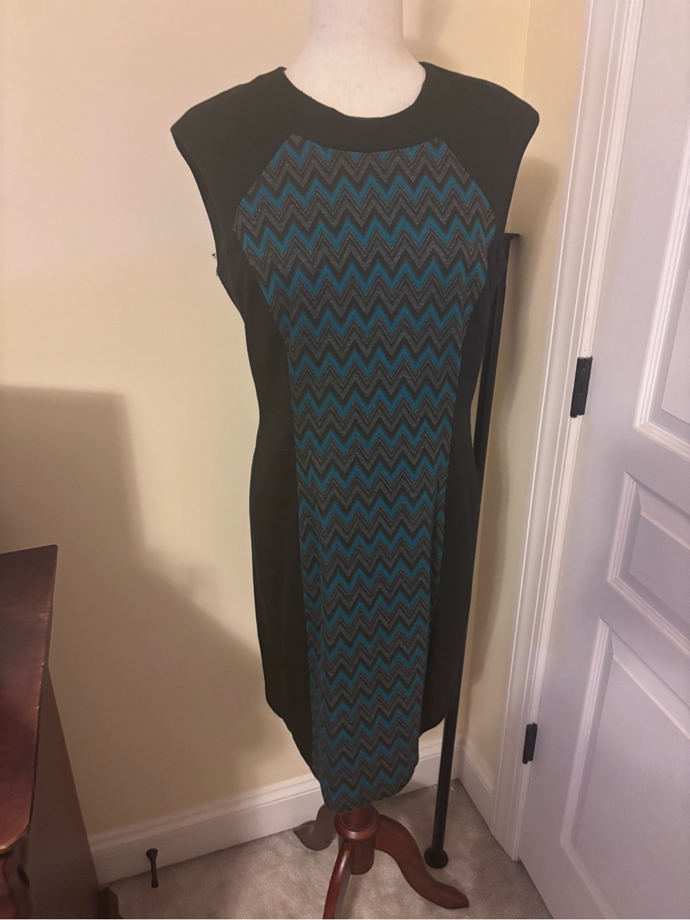 Nine West Black Dress with Teal Chevron Panels